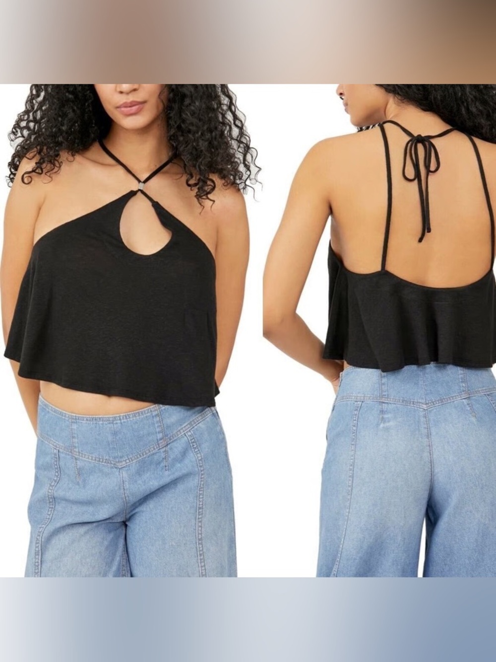Free People Long Weekend Crop Tank Top- Black